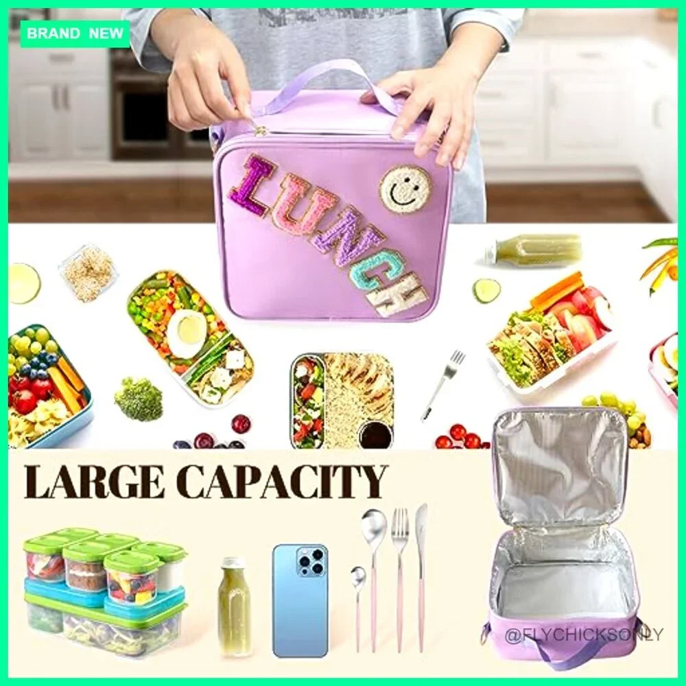 Large Insulated Lunch Tote with Adjustable Shoulder Strap, Nylon Material